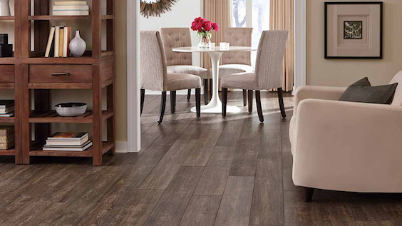 wood look laminate flooring in a dining area and living space